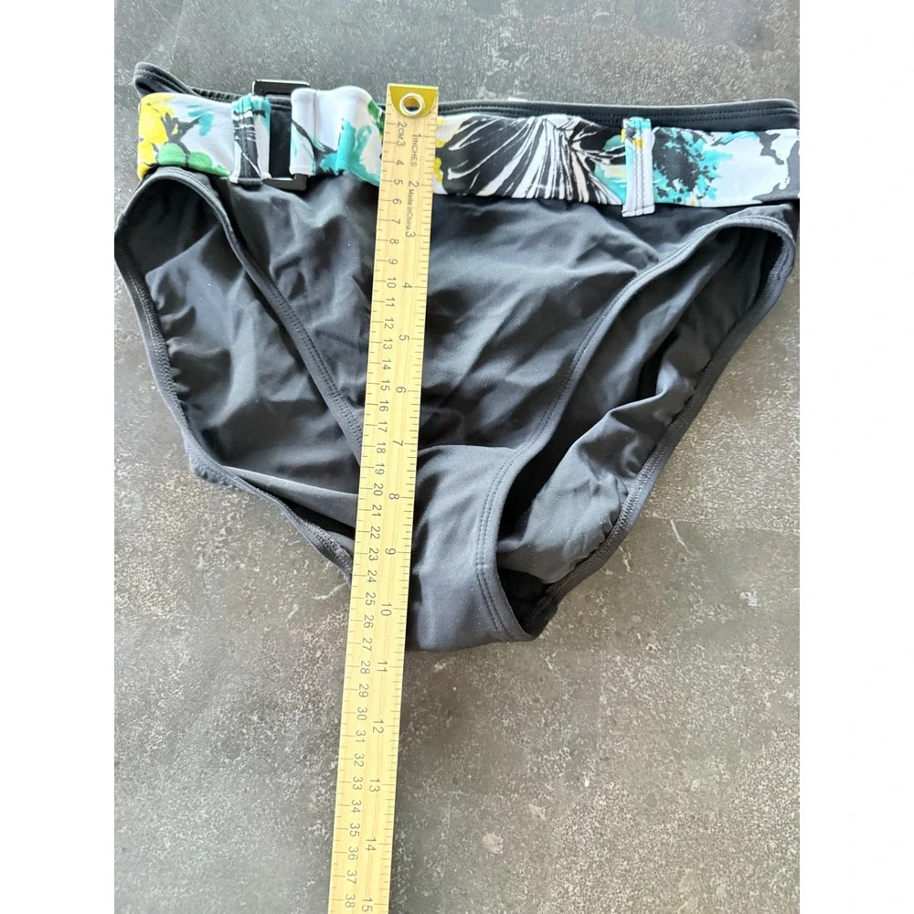 Newport News Swim Womens Floral Halter Bikini Set Belted High Waist Black 10 NEW